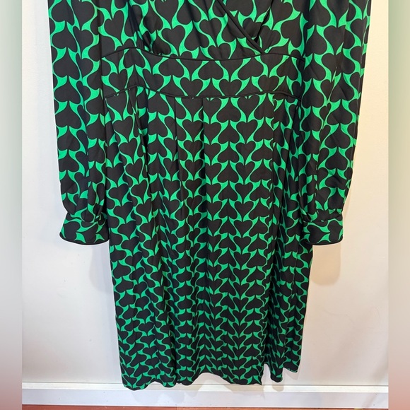 Diane Von Furstenberg Long Sleeve Faux Wrap Midi Dress Green Black Sz 16 no belt - Picture 3 of 14